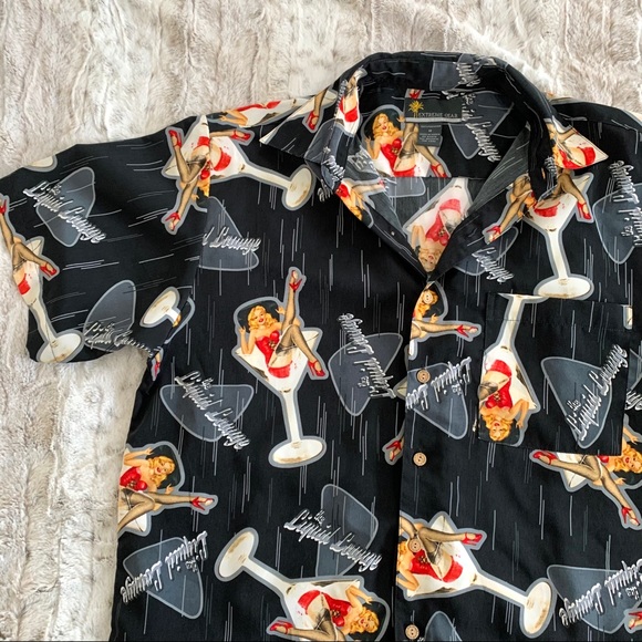 Vintage Black Pin Up Martini Glass Button Up Shirt - Picture 10 of 10